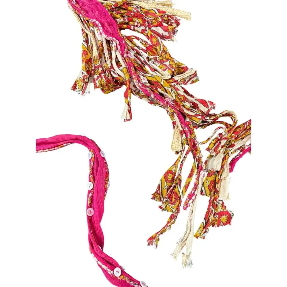 Vintage Boho Pink- Buttons- Skinny Neck scarf Rave- Y2K Fringe 72